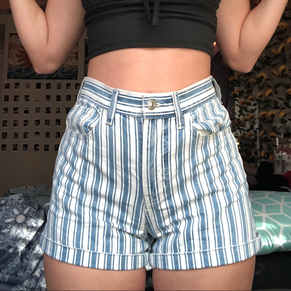 striped blue shorts with button/zipper